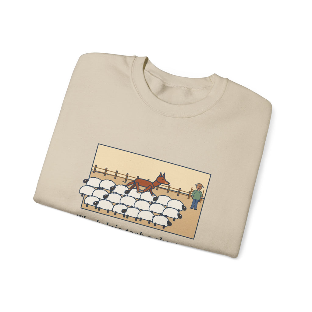 Australian Kelpie Sweatshirt, Took a Shortcut Across the Backs of the Sheep, Funny Paddock Shortcut Crewneck
