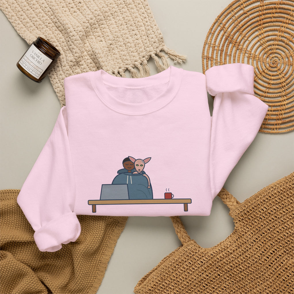 Peterbald Cat Found the Warmest Spot Crewneck Sweatshirt - Funny Hairless Cat Lover Gift