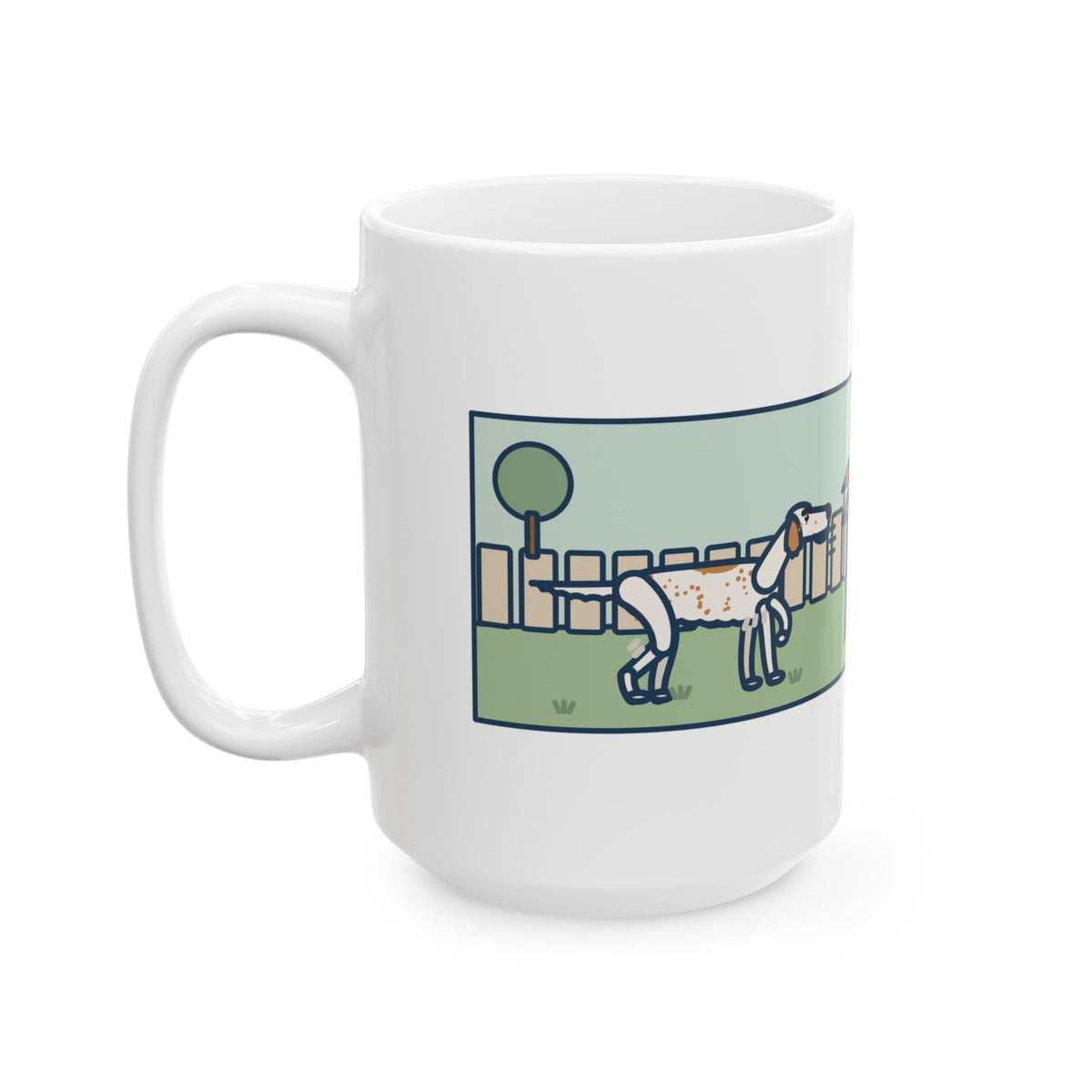 Froze Mid-Step in the Backyard, Target Was a Sparrow on the Feeder 15oz Mug, Large Funny English Setter Coffee Mug