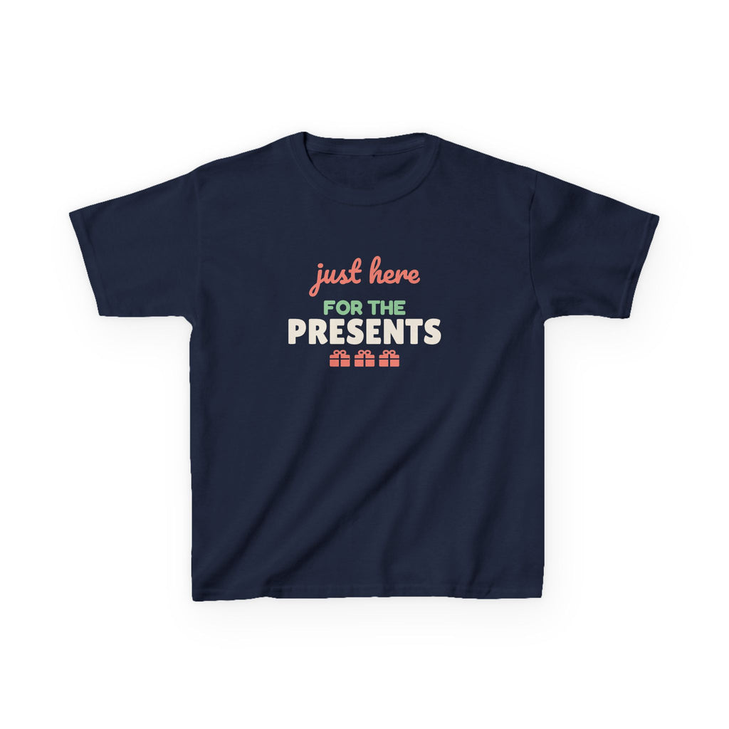 Just Here for the Presents Youth T-Shirt, Funny Christmas Kids Tee