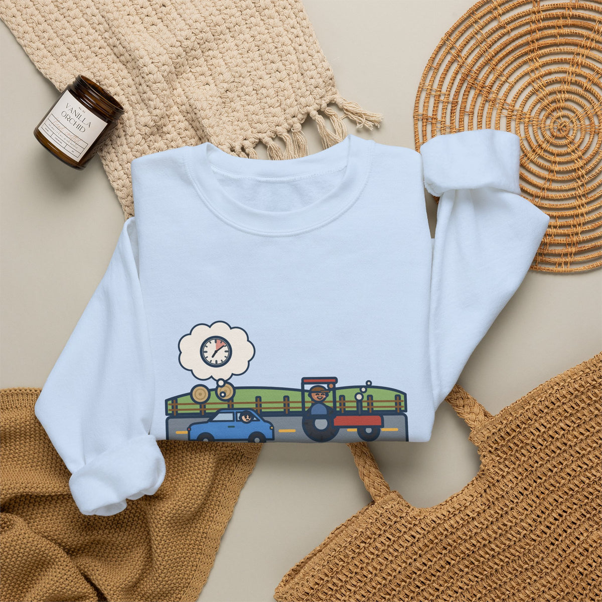 Commuter Sweatshirt, Left Ten Minutes Early, Spent Nine of Them Behind a Tractor, Funny Country Road Crewneck