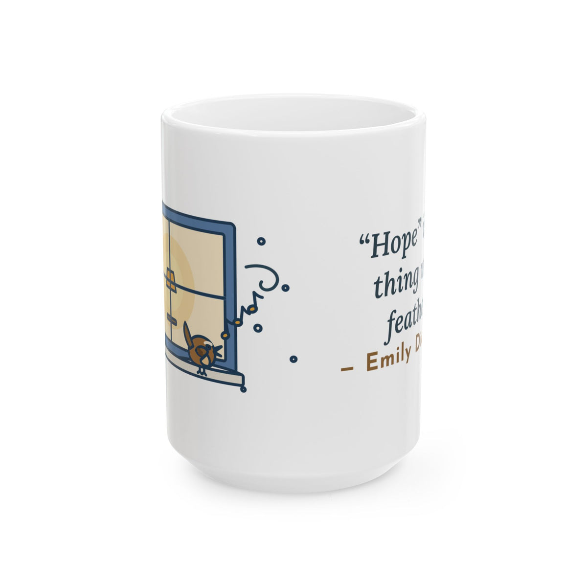“Hope” Is the Thing With Feathers 15oz Mug, Large Literary Coffee Mug, Dickinson Quote with Winter Wren