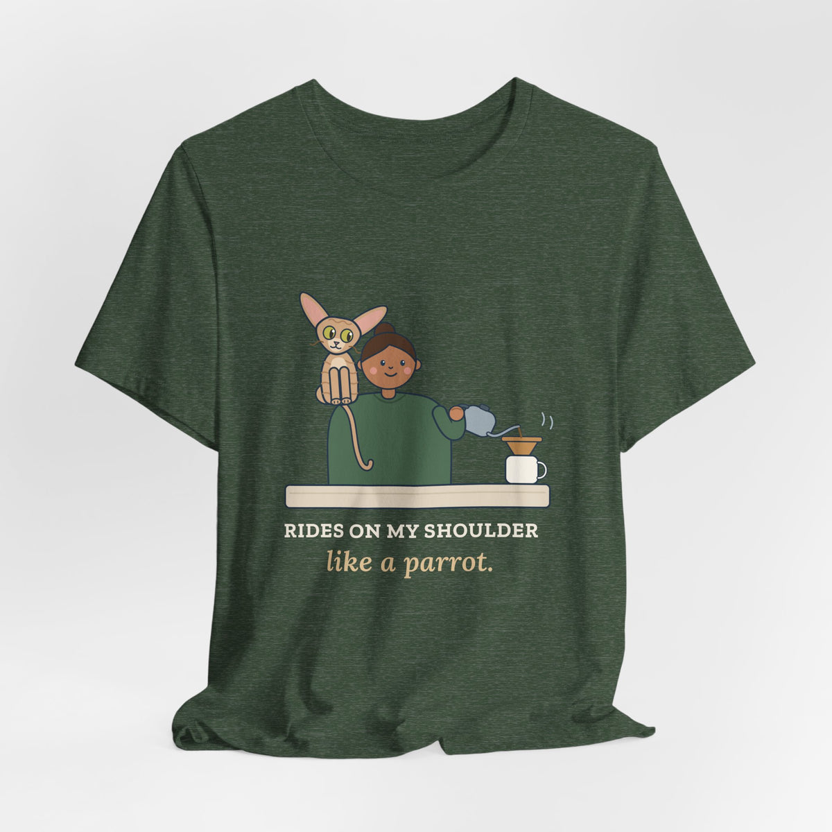 Devon Rex Cat T-Shirt - Rides on My Shoulder Like a Parrot Funny Shoulder Cat Tee