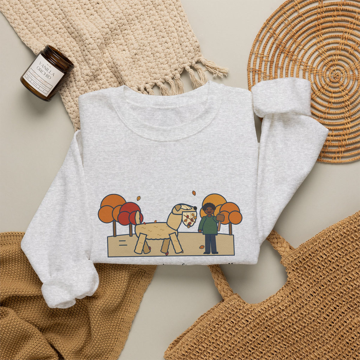 Wheaten Terrier Sweatshirt, Half the Park's Leaves in His Beard, Funny Autumn Walk Crewneck