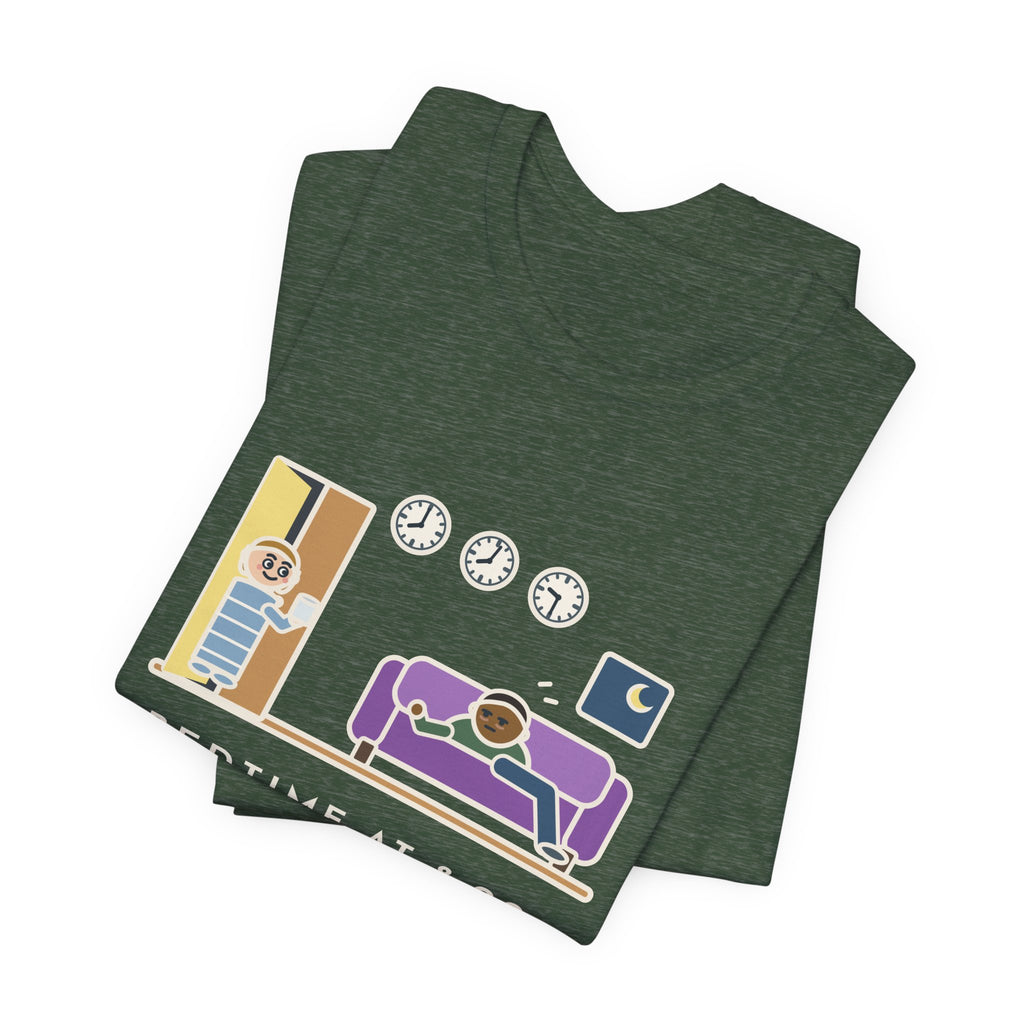 Funny Bedtime T-Shirt, Bedtime at 8:00, First Request for Water at 8:02, Last One at 9:30, Hallway Night Tee
