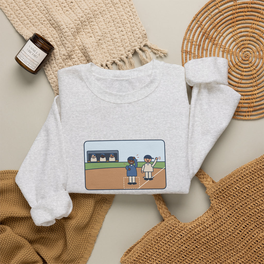 Baseball Coach Sweatshirt, Flashed Fourteen Signs to Third Base, The Runner Waved Back, Funny Third Base Box Crewneck