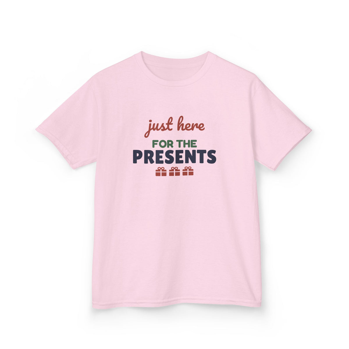 Just Here for the Presents Youth T-Shirt, Funny Christmas Kids Tee