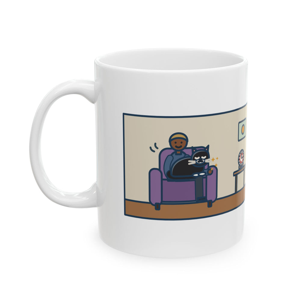 Cat Lap Mug, His Arm Fell Asleep at Minute Ten, The Cat Stayed Till Minute Sixty, Funny Coffee Mug 11oz