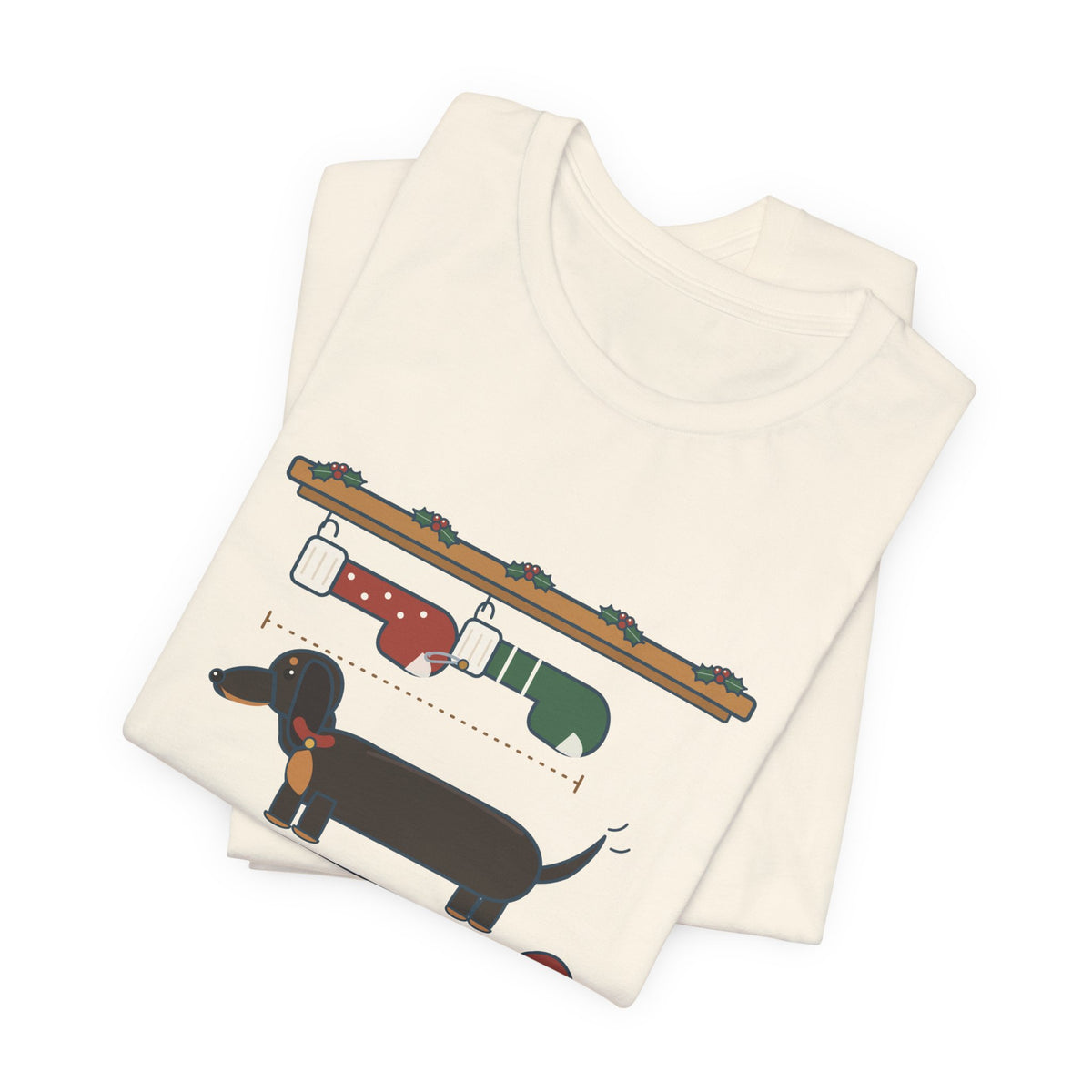 Dachshund Christmas T-Shirt - I Need Two Stockings, End to End Funny Doxie Tee