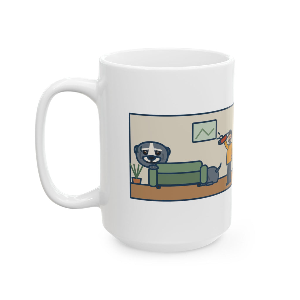 Ninety Pounds of Muscle, Runs from the Handheld Vacuum 15oz Mug, Large Funny American Bully Coffee Mug