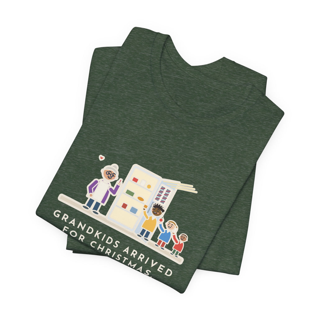 Funny Grandkids at Christmas T-Shirt, Arrived for the Holiday, The Fridge Door Opened Forty Times in the First Hour, Fridge Tally Tee
