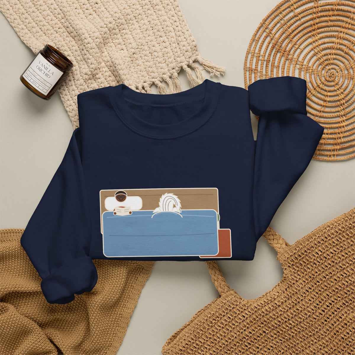 Chinese Crested Crewneck Sweatshirt - Cozy Dog Under the Comforter, Crest Showing
