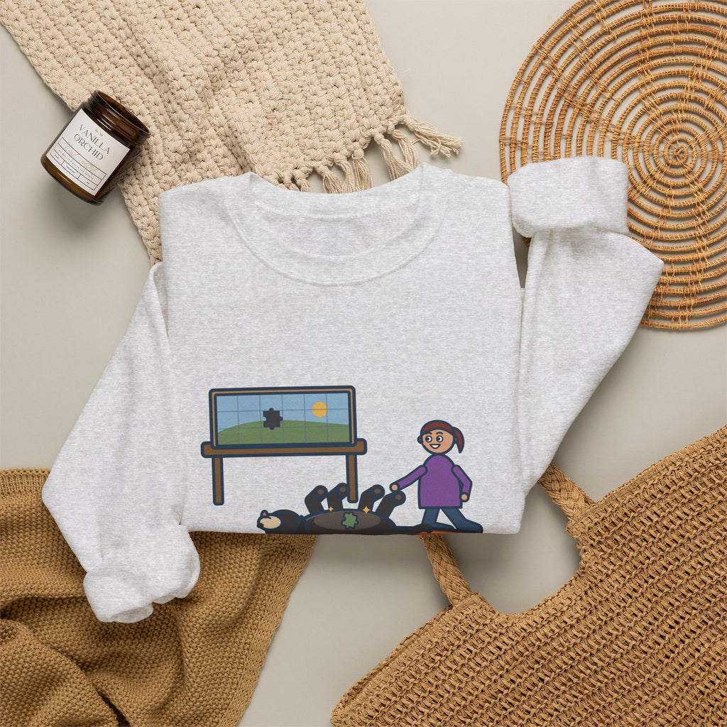 Thousand-Piece Puzzle, Found the Last Piece Under the Dog Sweatshirt, Funny Jigsaw Puzzle Crewneck with Belly-Up Dog