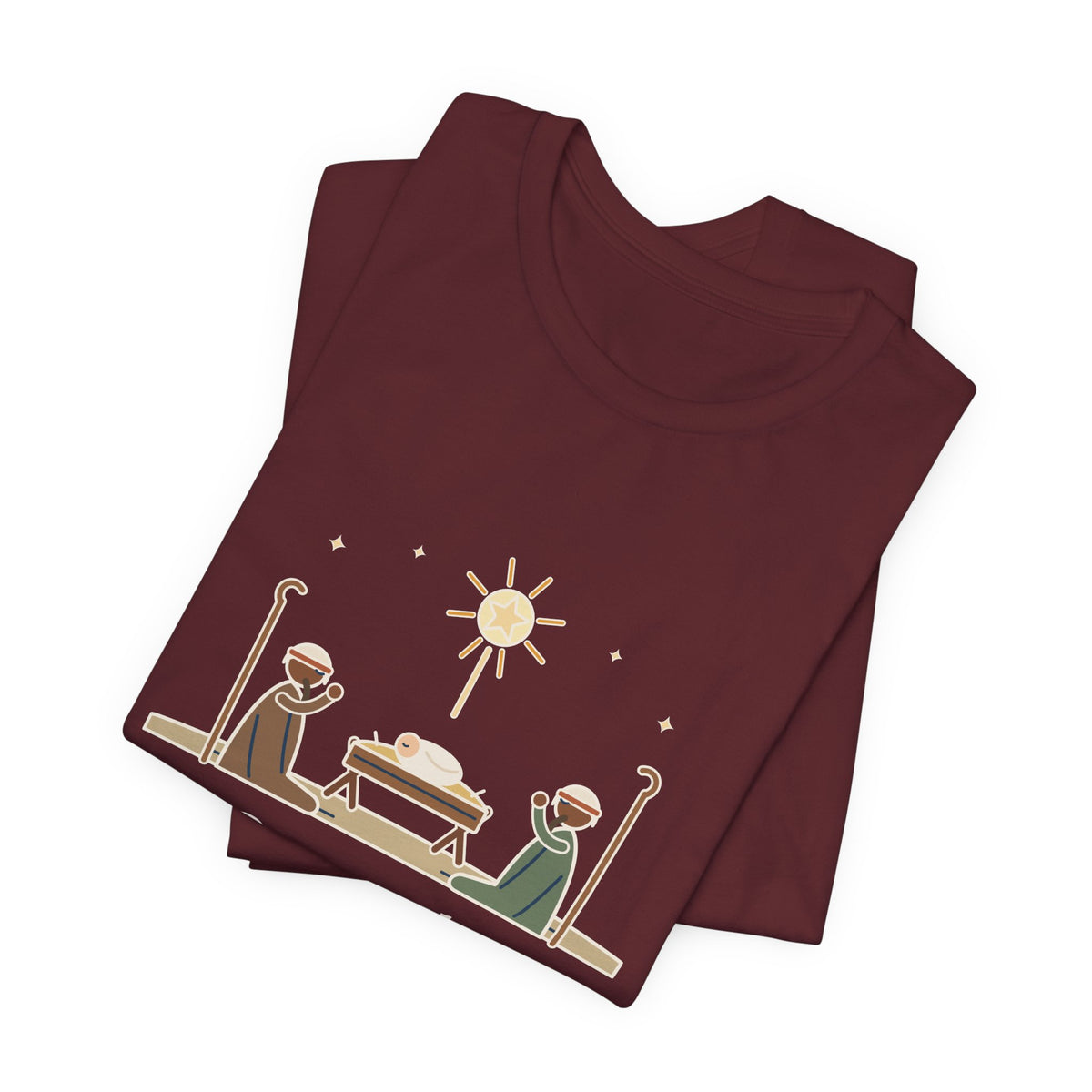 Oakeley Quote T-Shirt, O Come, Let Us Adore him, Christmas Woodcut Manger Tee