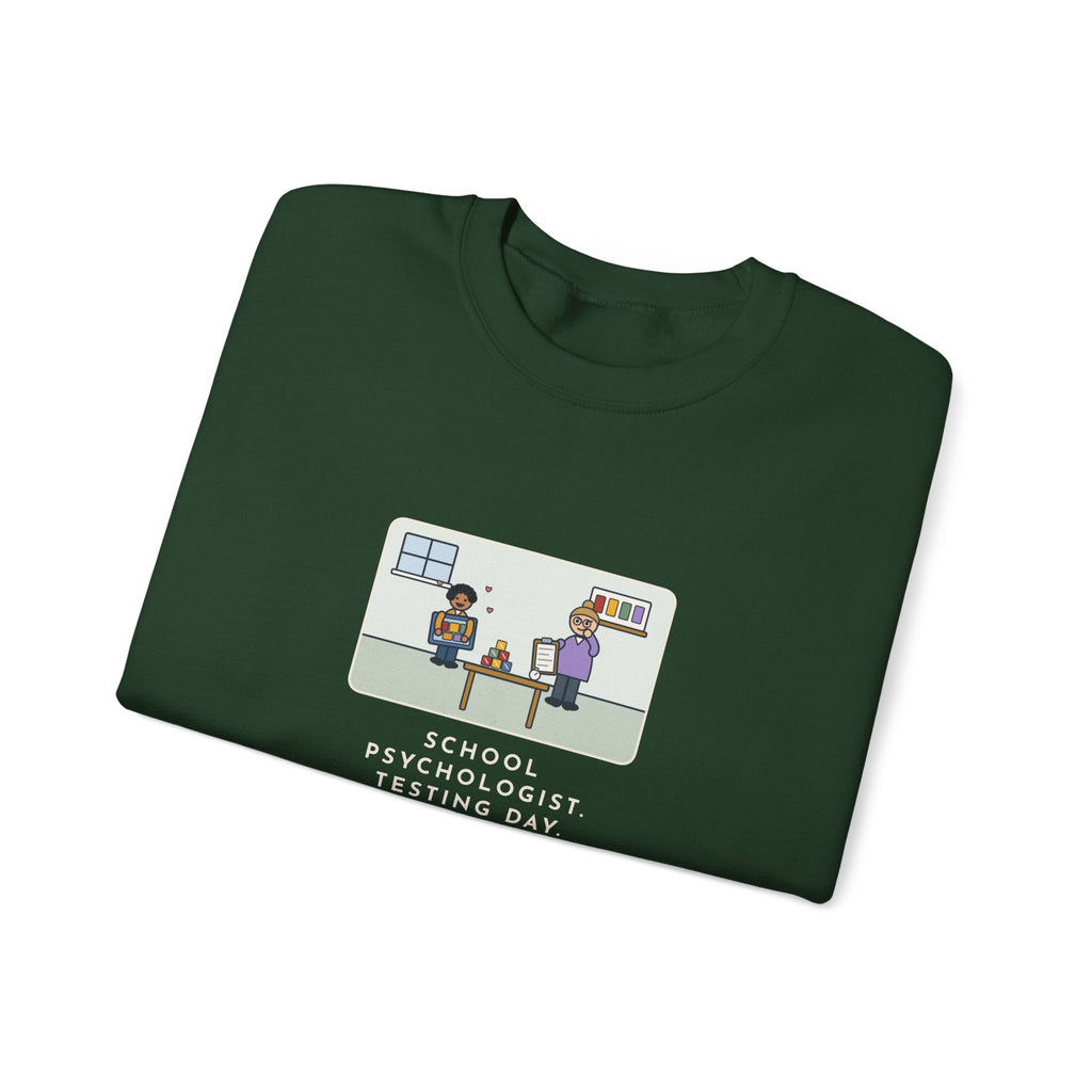 School Psychologist Sweatshirt, Testing Day, He Finished the Puzzle Section and Asked to Take the Puzzles Home, Funny Testing Room Crewneck