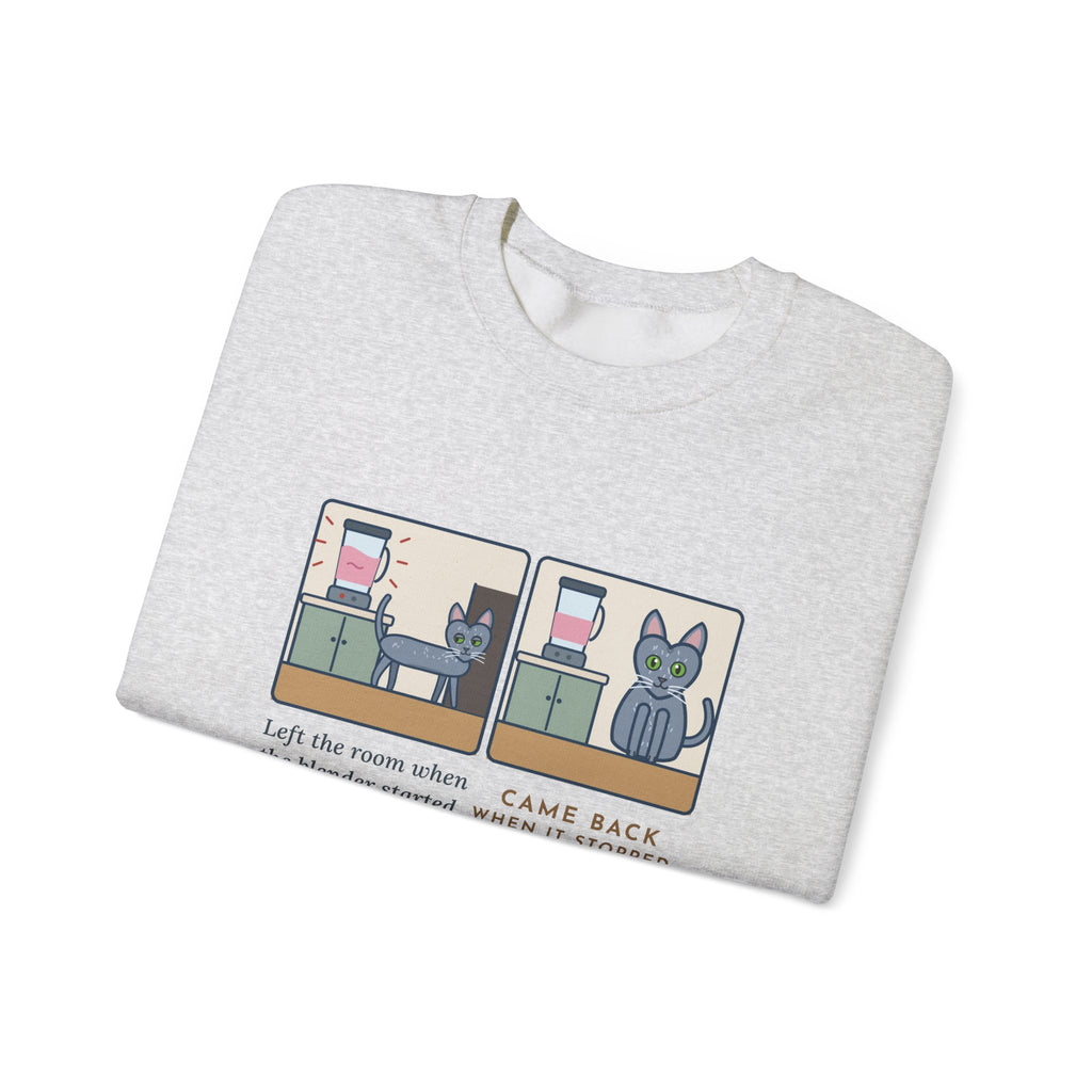 Korat Cat Crewneck Sweatshirt - Left When the Blender Started Silver-Blue Cat Owner Gift