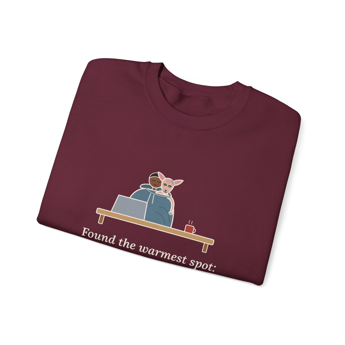 Peterbald Cat Found the Warmest Spot Crewneck Sweatshirt - Funny Hairless Cat Lover Gift