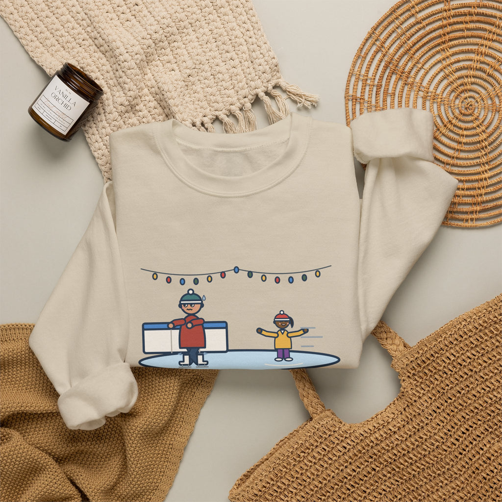 Ice Skating Sweatshirt, Held the Wall for an Hour, A Six-Year-Old Skated Past Me Backward, Funny Outdoor Rink Crewneck