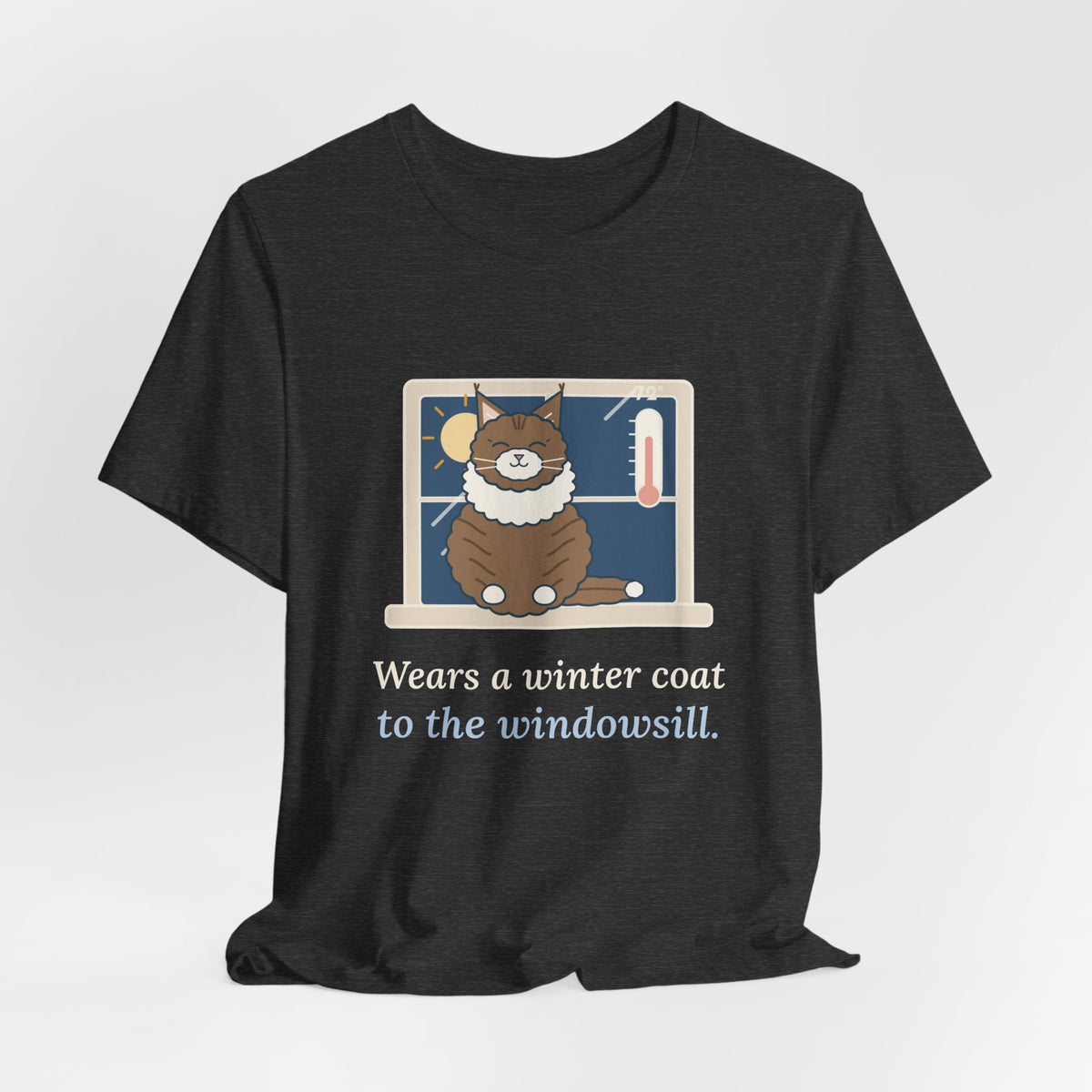 Norwegian Forest Cat T-Shirt - Wears a Winter Coat to the Windowsill Fluffy Cat Tee