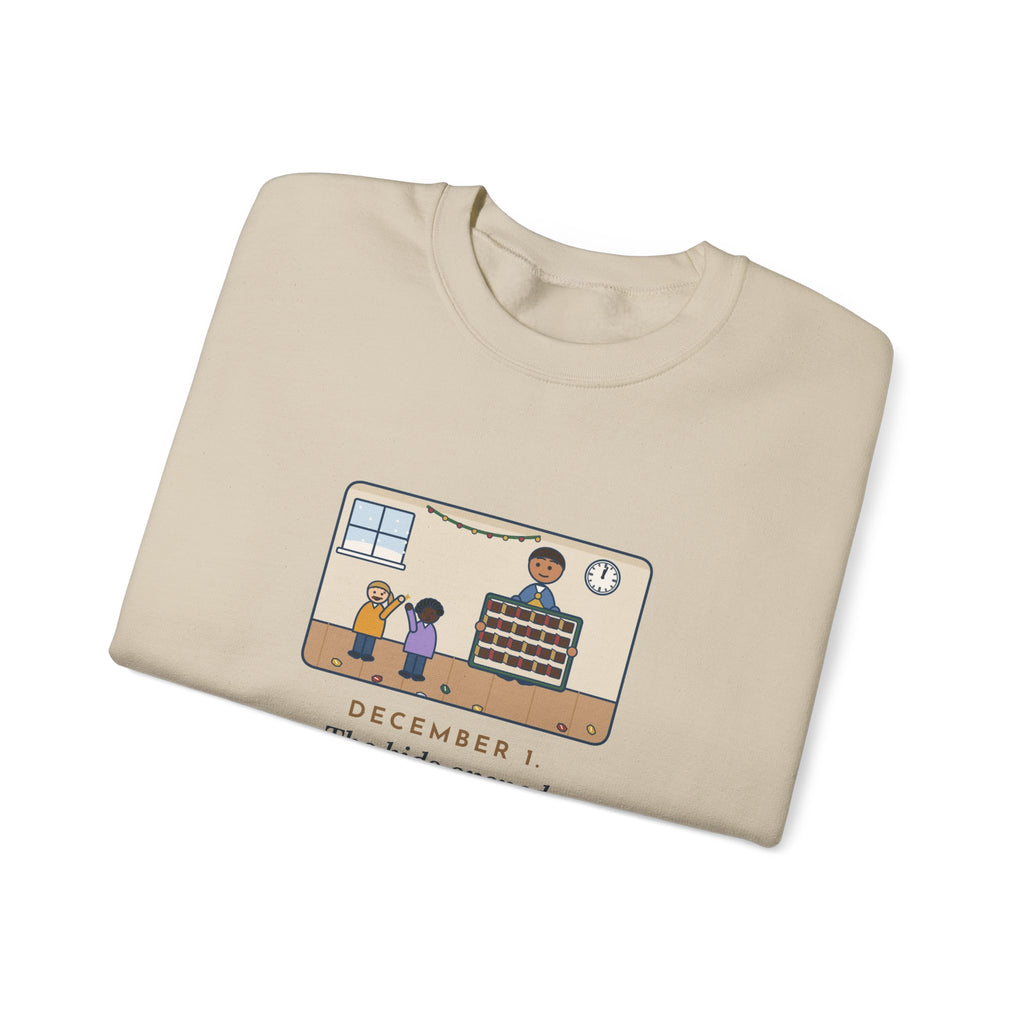 Countdown Calendar Sweatshirt, December 1, the Kids Opened All Twenty-Four Little Doors by Lunch, Funny December Kitchen Crewneck