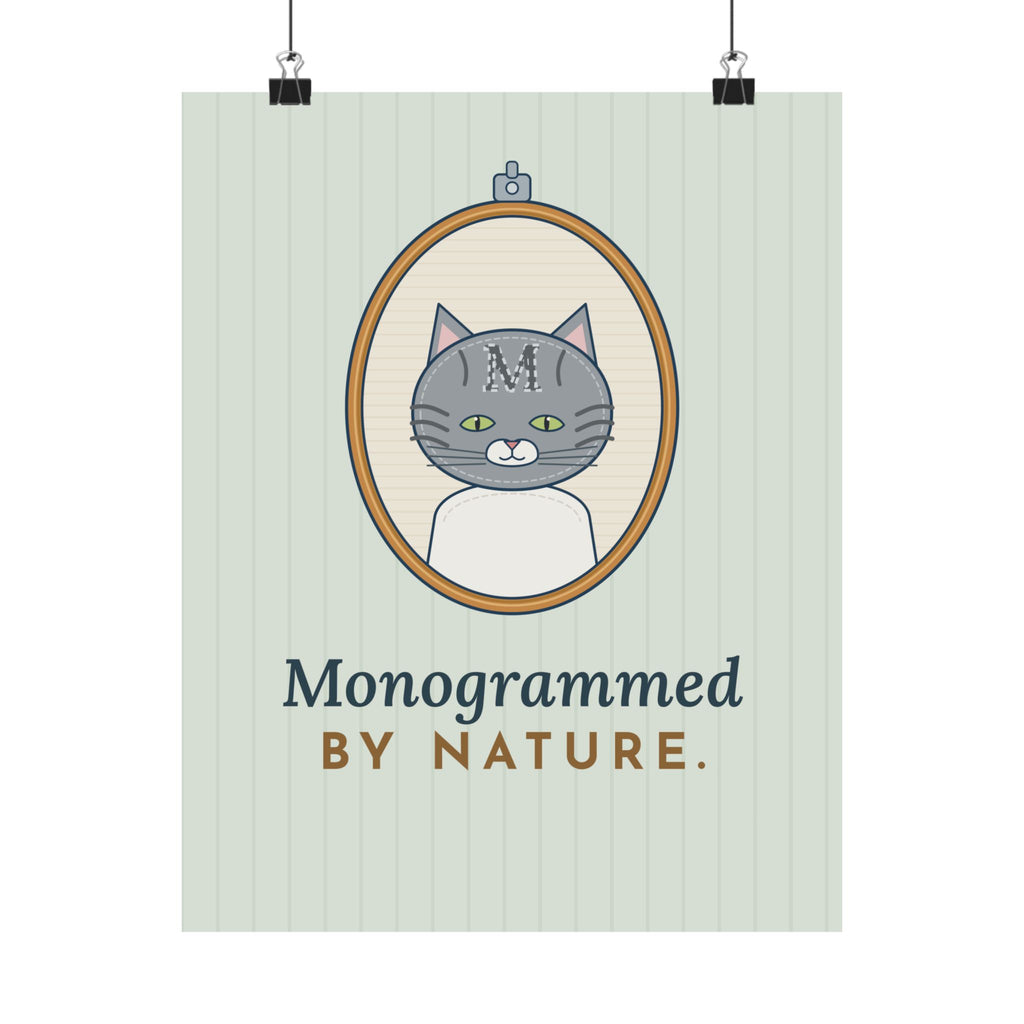 Gray Tabby Cat Poster - Forehead M Initial, Nature's Own Letter Hoop Portrait Wall Art