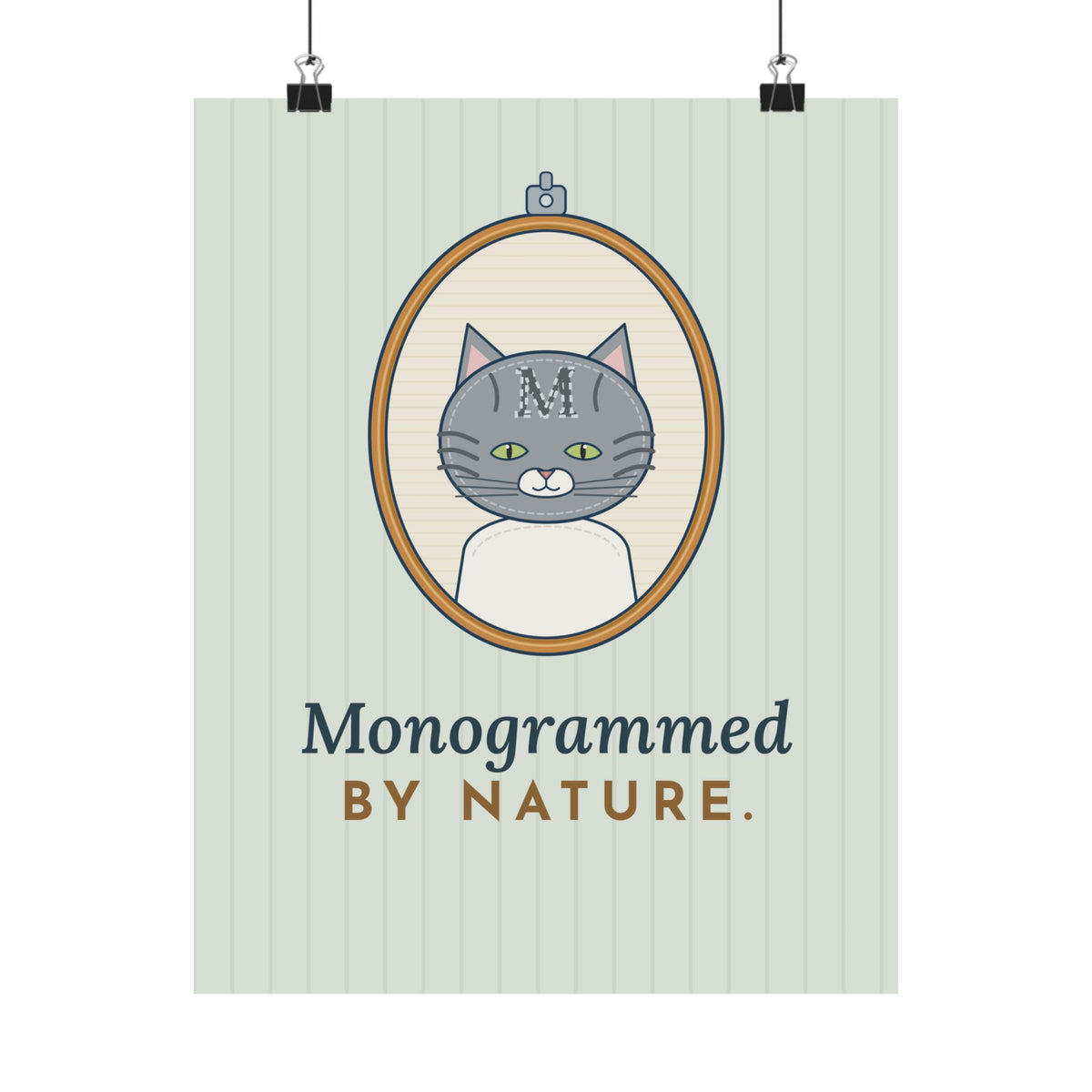 Gray Tabby Cat Poster - Forehead M Initial, Nature's Own Letter Hoop Portrait Wall Art