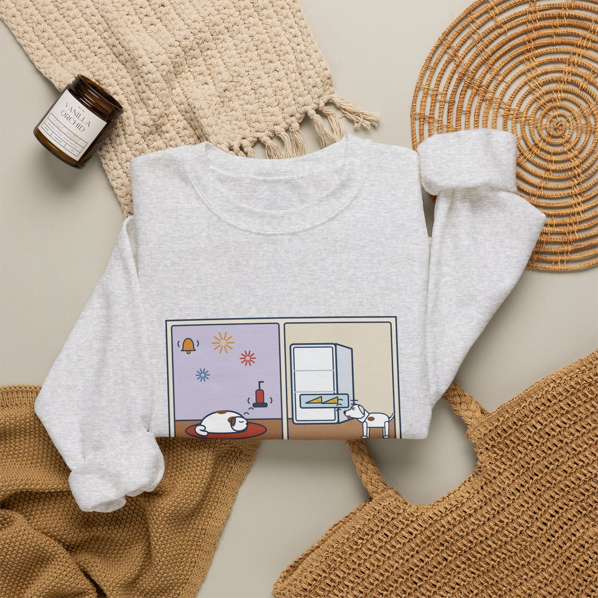 Deaf Dog Sweatshirt, Slept Through the Doorbell and Fireworks, Woke Up When the Cheese Drawer Opened, Funny Two Panels Crewneck