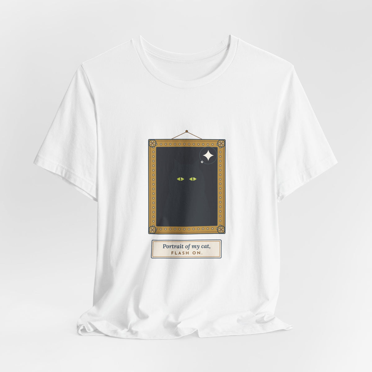 Black Cat T-Shirt - Portrait of My Cat, Flash On. Glowing Eyes Gallery Portrait Tee