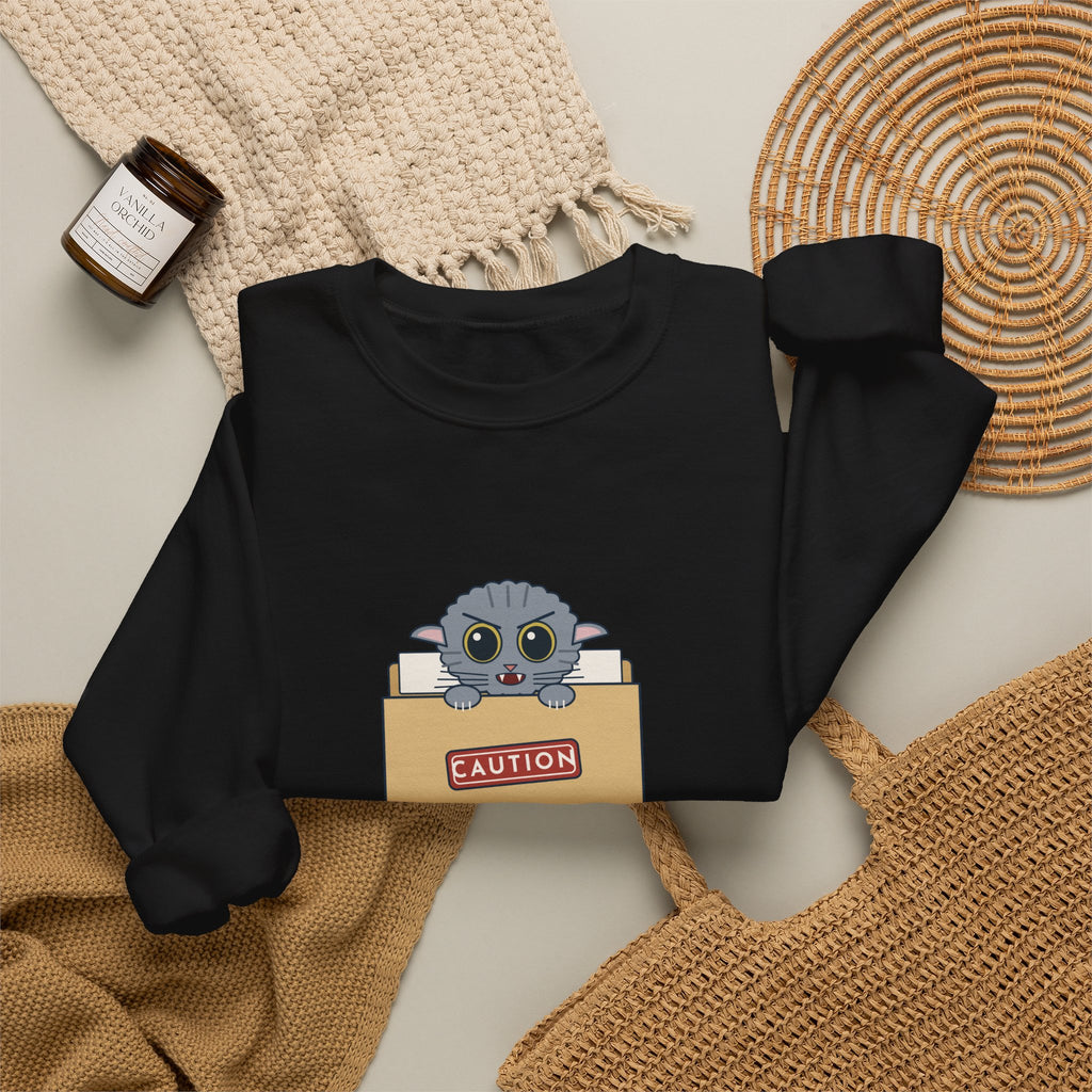Veterinary Technician Crewneck Sweatshirt - The Chart Says CAUTION. The Cat Agrees.