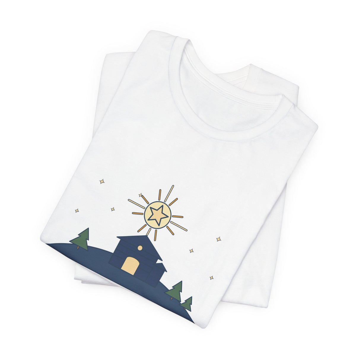 Cappeau Quote T-Shirt, The Stars Are Brightly Shining, Christmas Star over Stable Tee