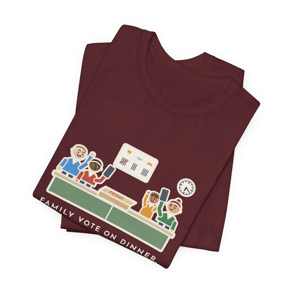 Funny Family Dinner T-Shirt, Twenty Minutes of Debate, Same Pizza Place as Last Friday, Kitchen Vote Tee