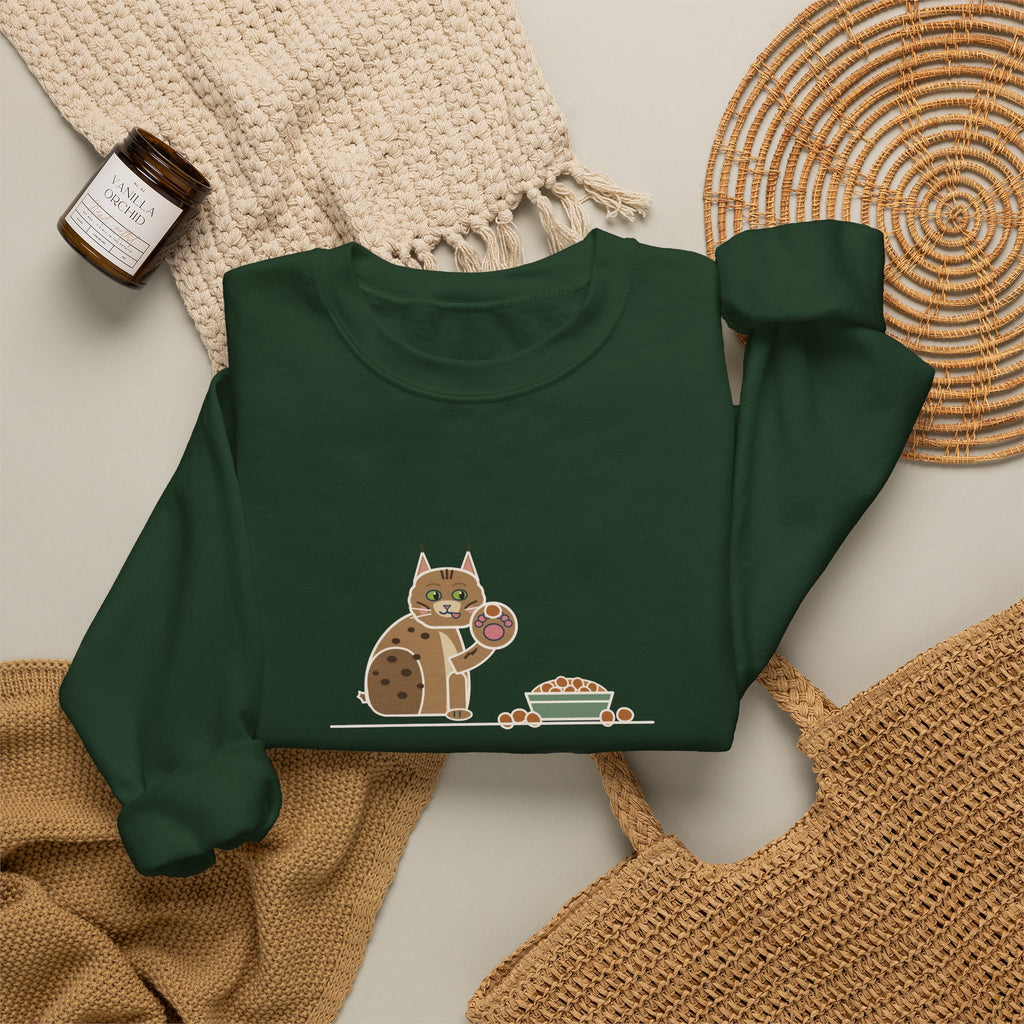 Pixiebob Cat Crewneck Sweatshirt - Kibble Scooped With Her Mitten Paw