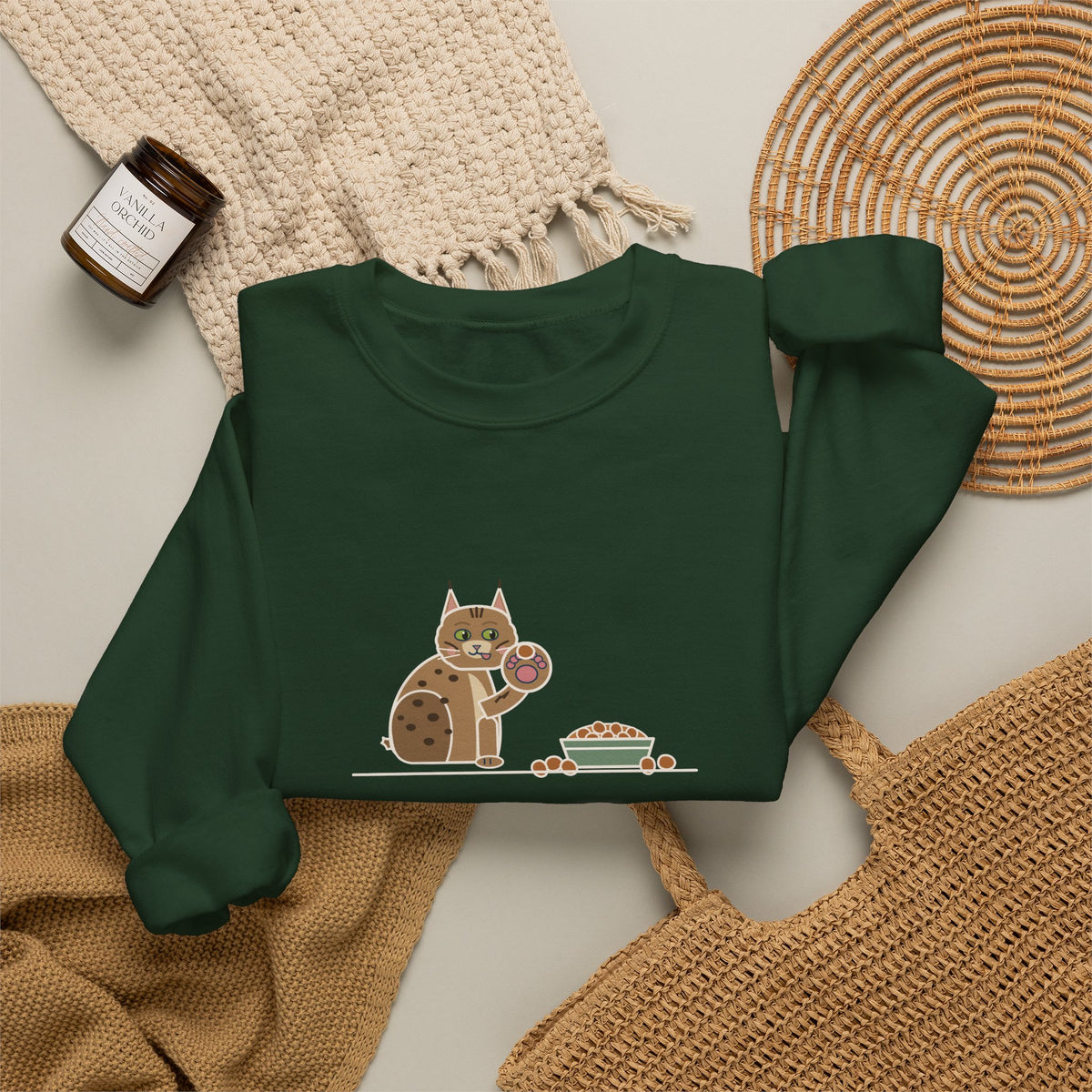 Pixiebob Cat Crewneck Sweatshirt - Kibble Scooped With Her Mitten Paw