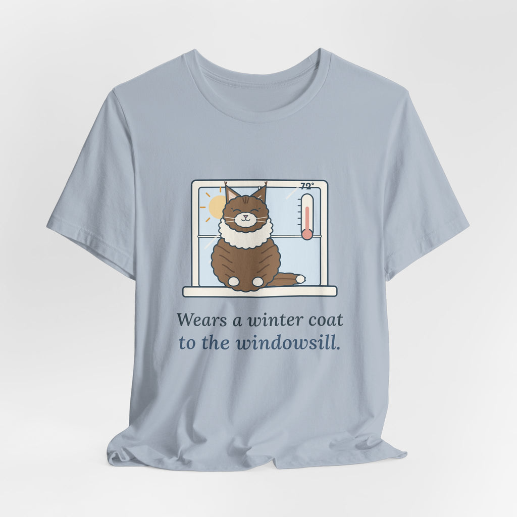 Norwegian Forest Cat T-Shirt - Wears a Winter Coat to the Windowsill Fluffy Cat Tee