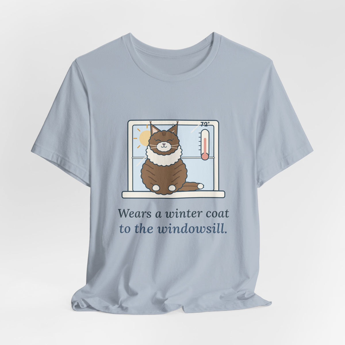Norwegian Forest Cat T-Shirt - Wears a Winter Coat to the Windowsill Fluffy Cat Tee