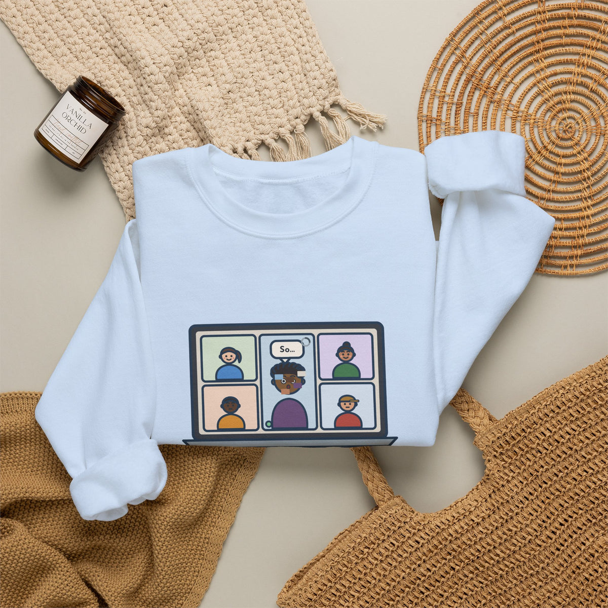 Video Call Sweatshirt, Unmuted for My Big Update, The Internet Froze on So, Funny Frozen Tile Crewneck