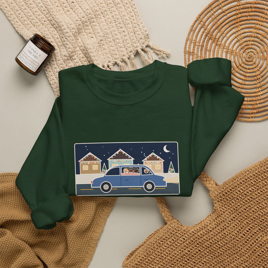 Christmas Lights Sweatshirt, Drove the Kids Around to See Them, All Three Asleep by the Second Street, Funny Night Drive Crewneck