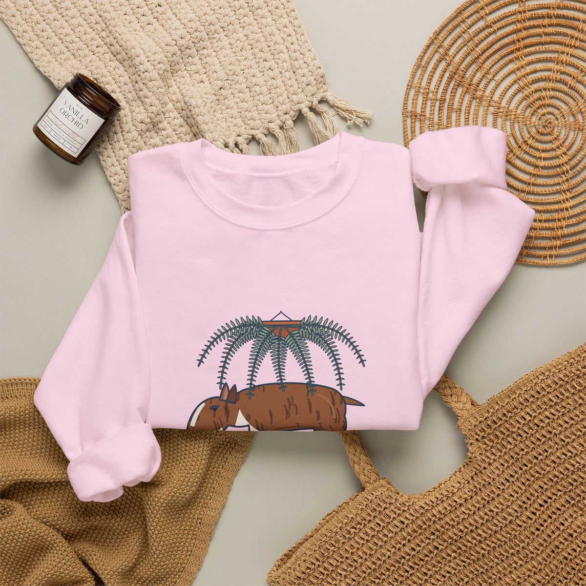 Bull Terrier Crewneck Sweatshirt - Trancing Under the Ferns Slow Motion Dog Lover Gift