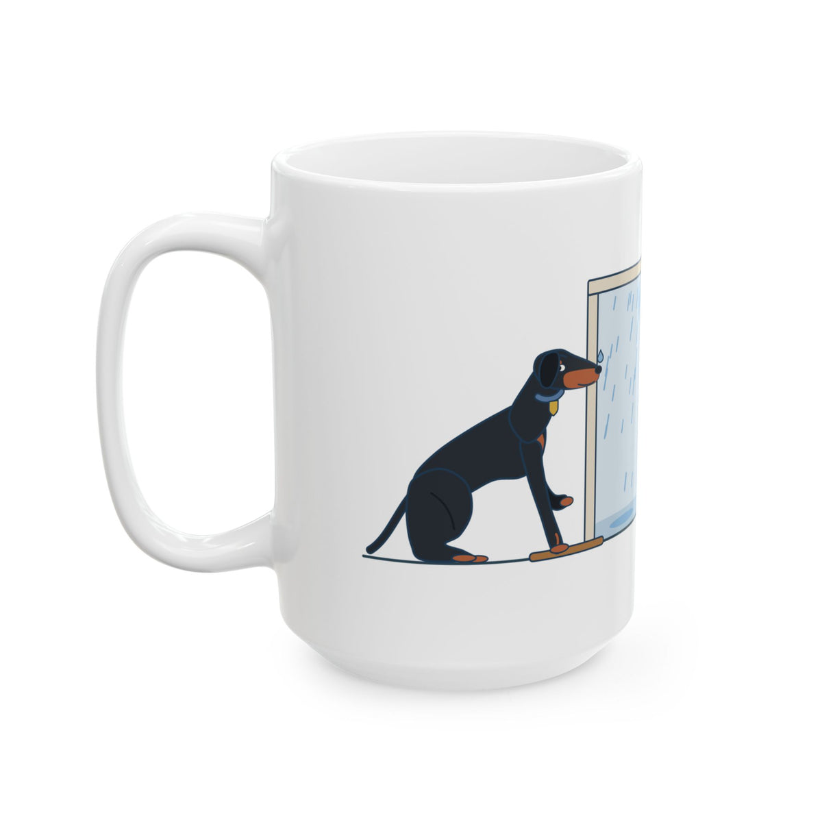 Large 15oz Doberman Mug - Guard Dog. Won't Go Out in the Rain. Dobie Lover Coffee Mug