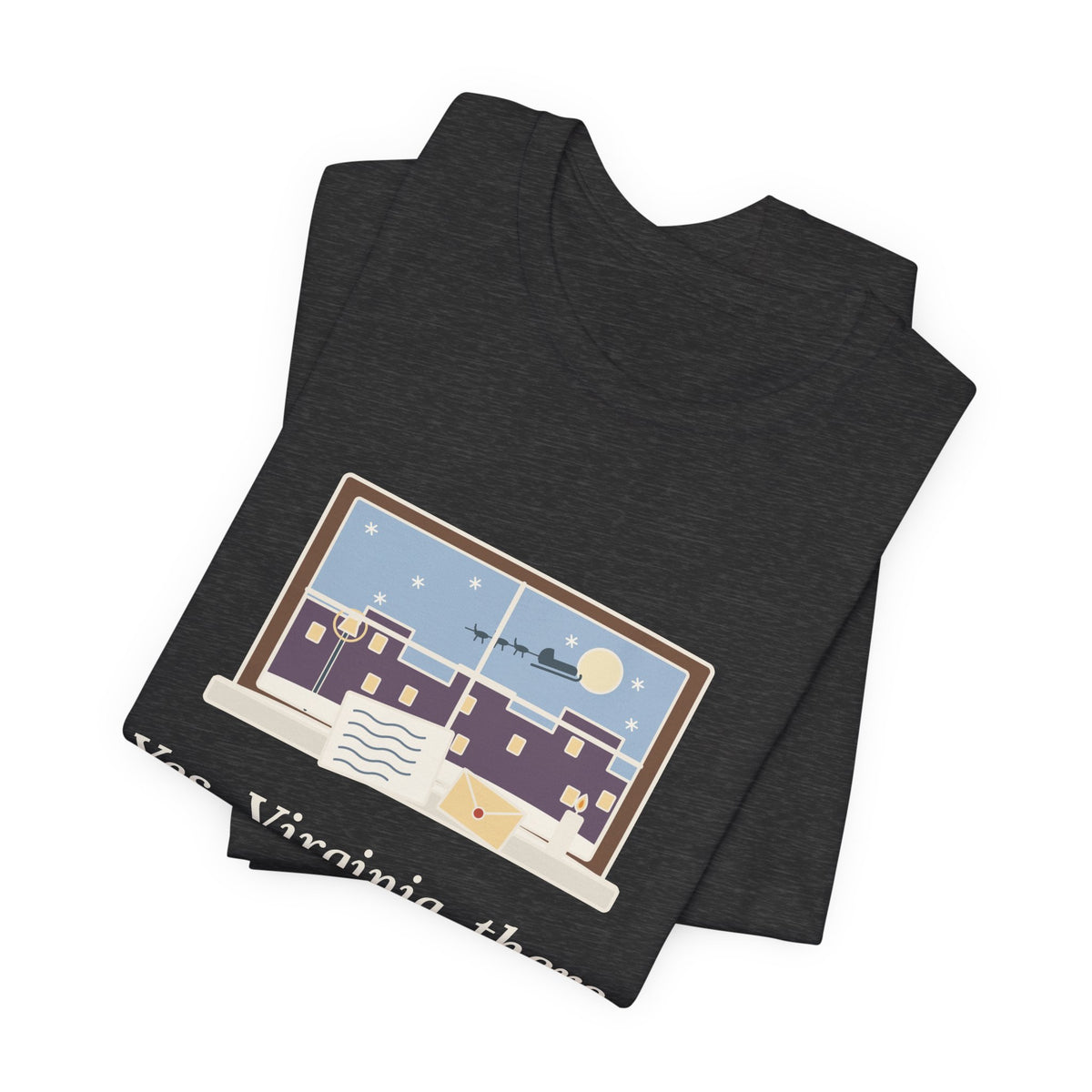 F. P. Church Quote T-Shirt, Yes Virginia 1897 Editorial, Christmas Snowy Windowsill Letter Tee
