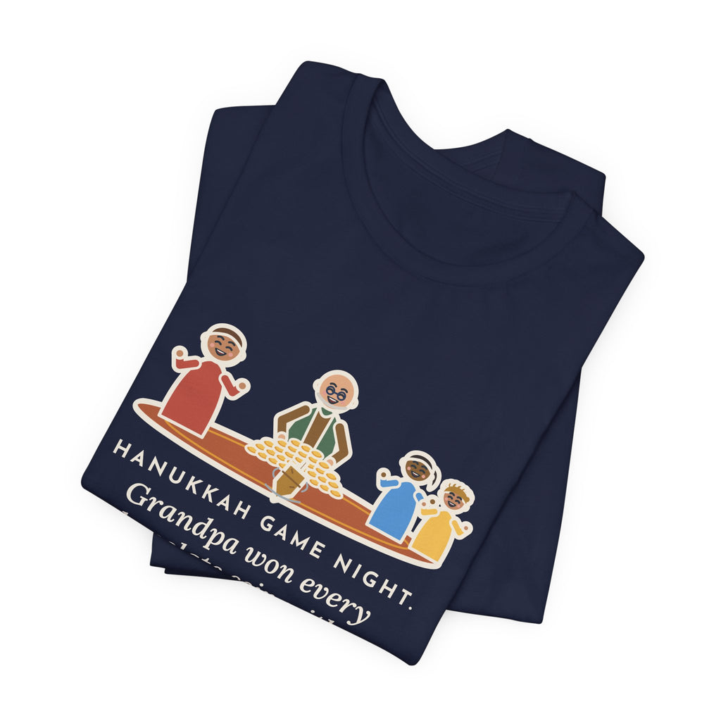 Funny Hanukkah Game Night T-Shirt, Grandpa Won Every Chocolate Coin with a Dreidel Older Than Mom, Living Room Rug Tee