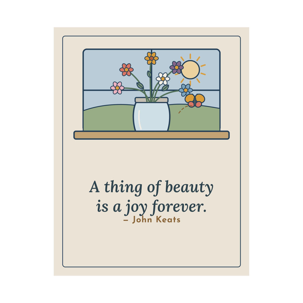 John Keats Quote Poster, A Thing of Beauty Is a Joy Forever, Nature Wildflower Jar Wall Art
