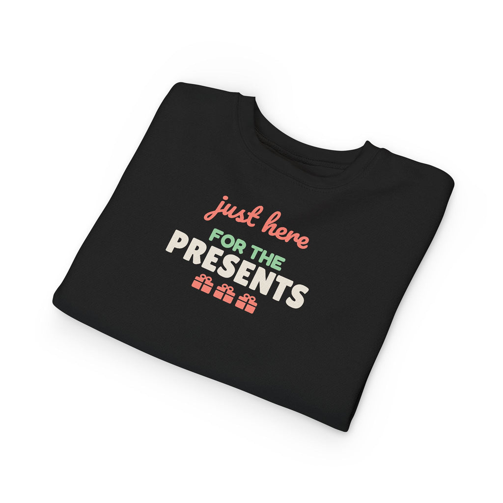 Just Here for the Presents Toddler Sweatshirt, Kids Christmas Crewneck