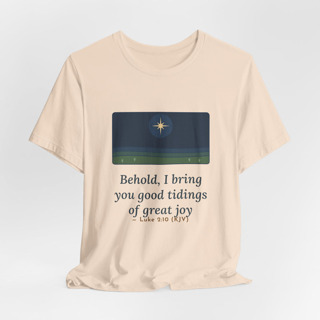 Luke 2:10 Quote T-Shirt, Good Tidings of Great Joy, Christmas Star over Field Tee
