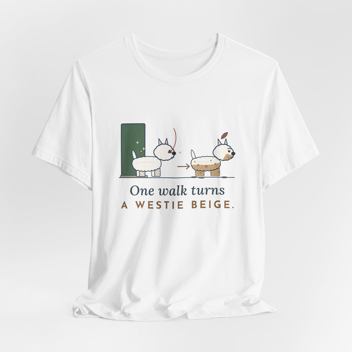 Westie T-Shirt - One Walk Turns a Westie Beige, Funny West Highland Terrier Owner Tee