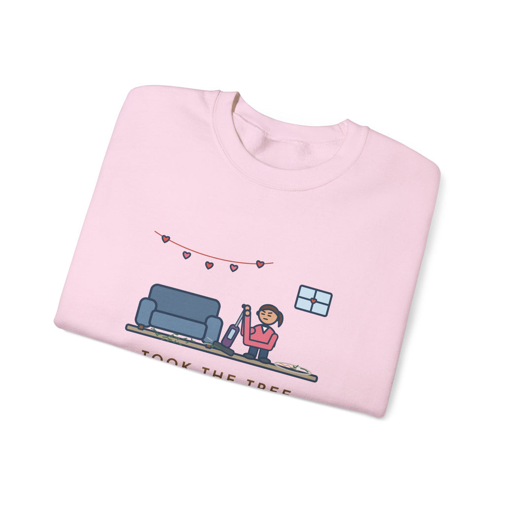 Christmas Tree Sweatshirt, Took It Down January 2, Still Vacuuming Needles on Valentine's Day, Funny February Cleanup Crewneck
