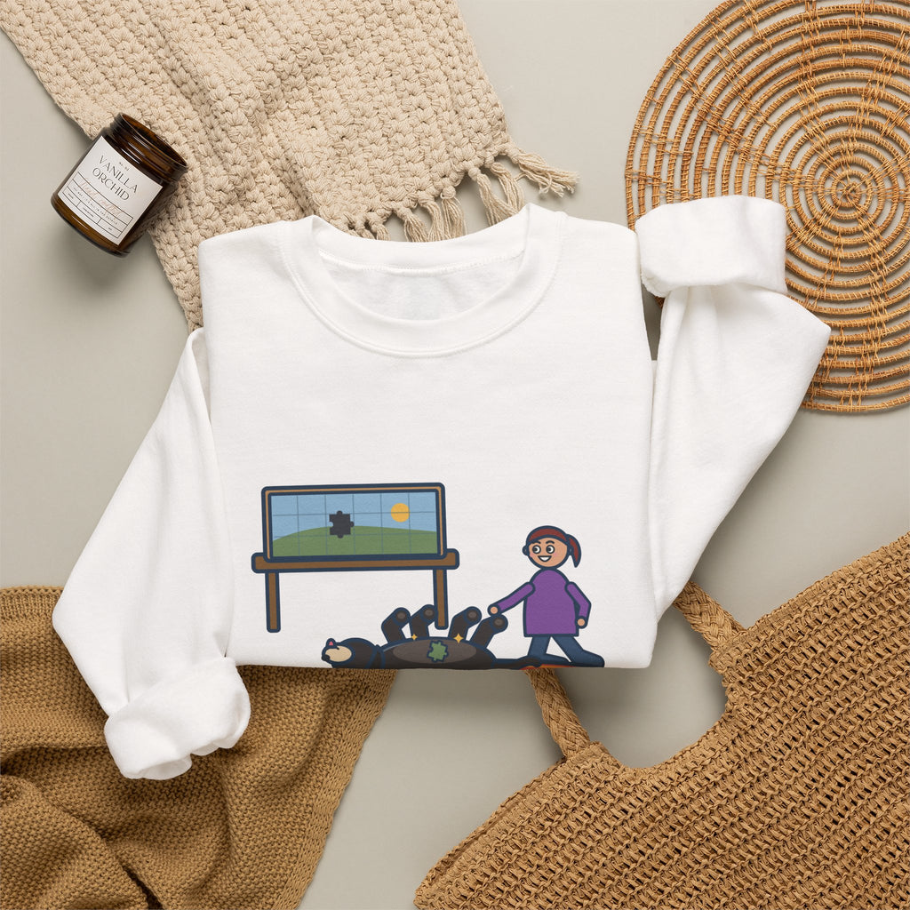 Thousand-Piece Puzzle, Found the Last Piece Under the Dog Sweatshirt, Funny Jigsaw Puzzle Crewneck with Belly-Up Dog