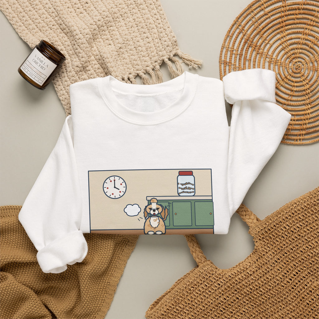 Shih-Poo Sweatshirt, Sits by the Treat Jar and Sighs Loudly Every Eleven Minutes, Funny Treat Jar Vigil Crewneck