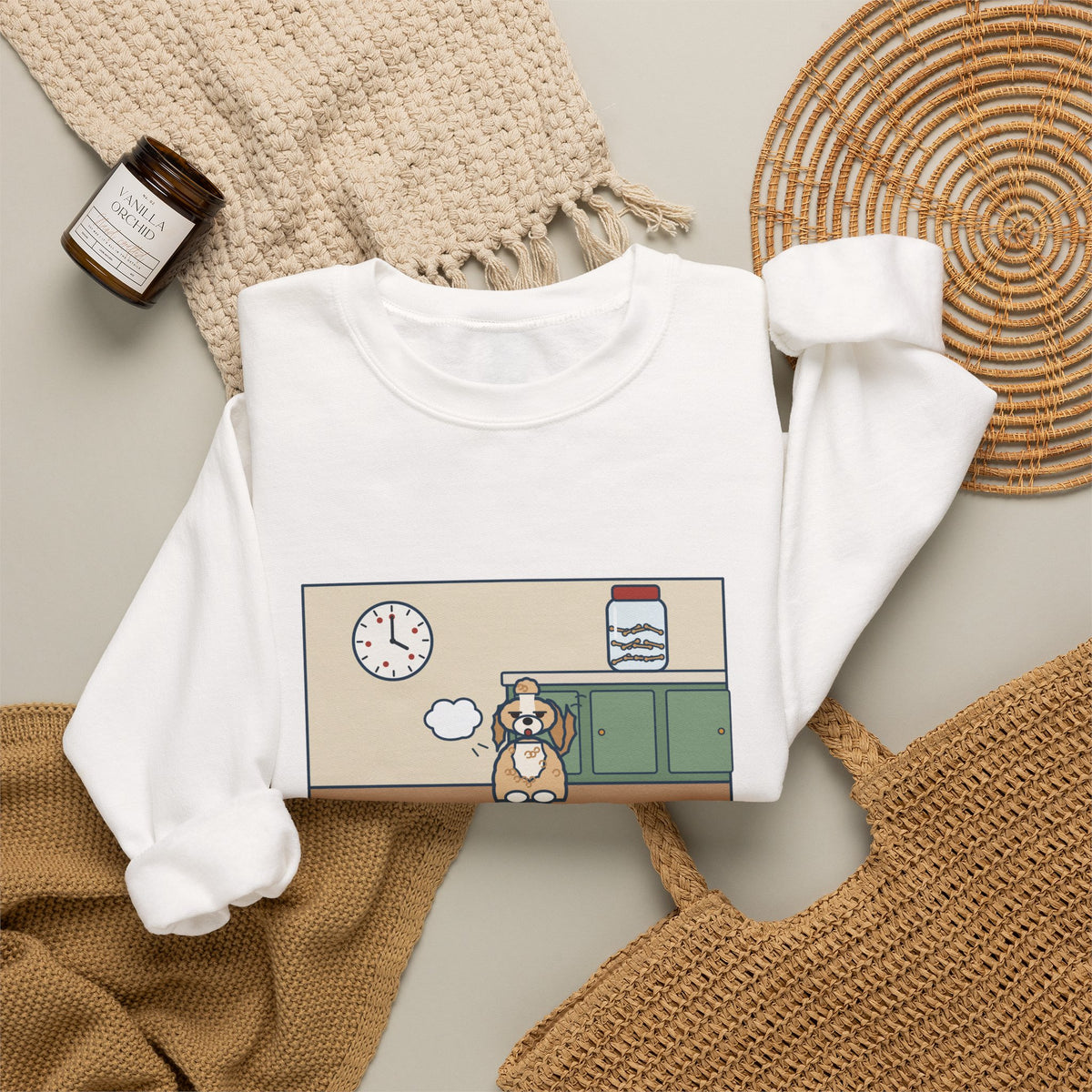Shih-Poo Sweatshirt, Sits by the Treat Jar and Sighs Loudly Every Eleven Minutes, Funny Treat Jar Vigil Crewneck