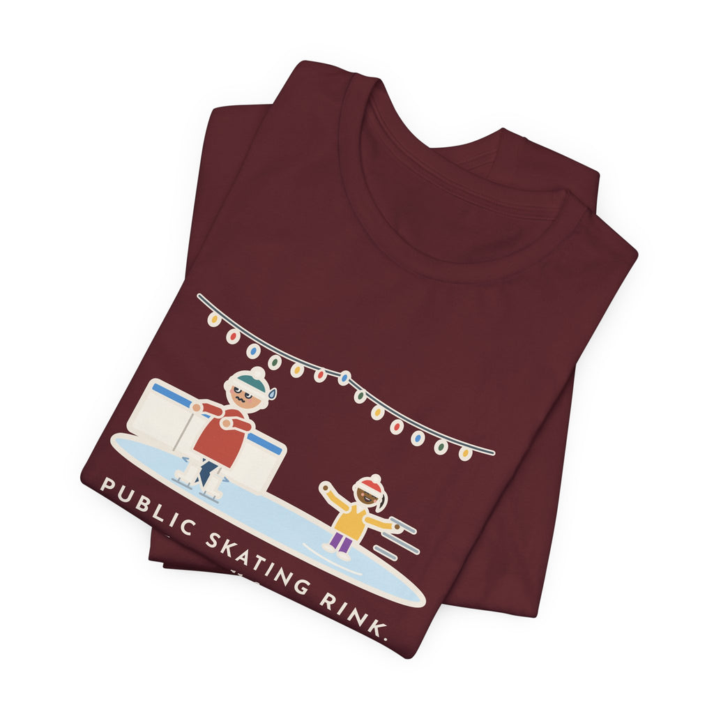 Funny Ice Skating T-Shirt, Held the Wall for an Hour, A Six-Year-Old Skated Past Me Backward, Outdoor Rink Tee